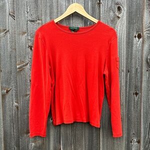 Ralph Lauren-Vibrant Red/Orange Long Sleeve Vintage Tee EUC